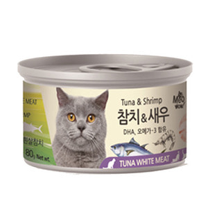 [BOX24개입] 미우와우 흰살참치 고양이캔 80g 새우